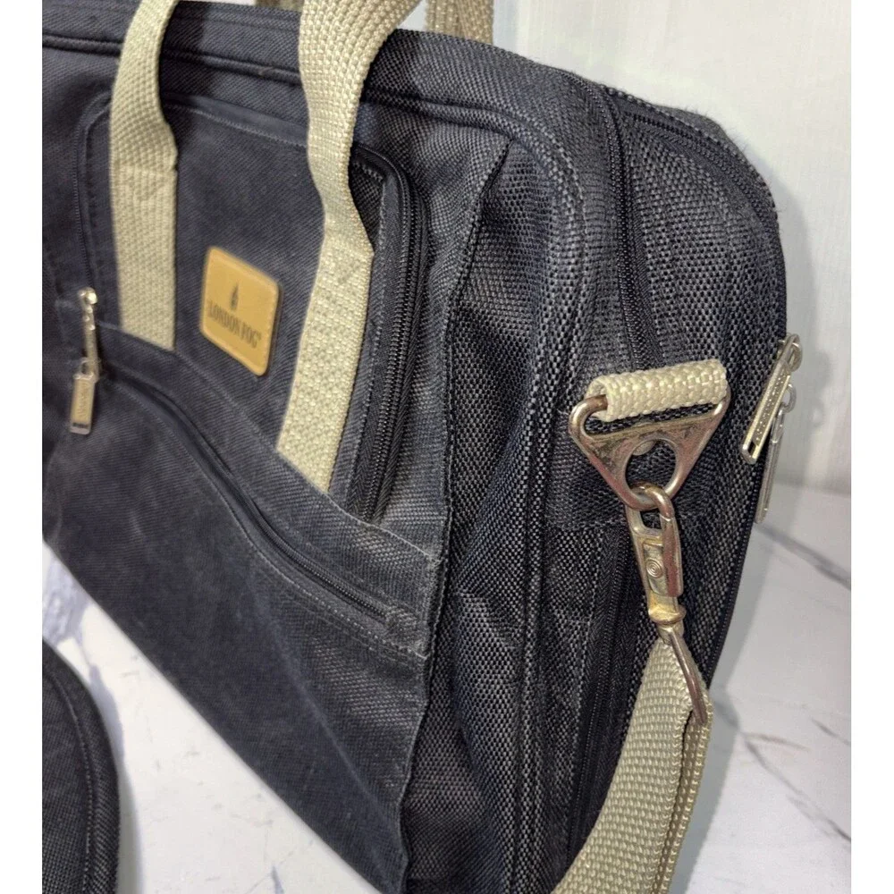 London Fog Black Laptop Briefcase Messenger Bag Expandable Travel